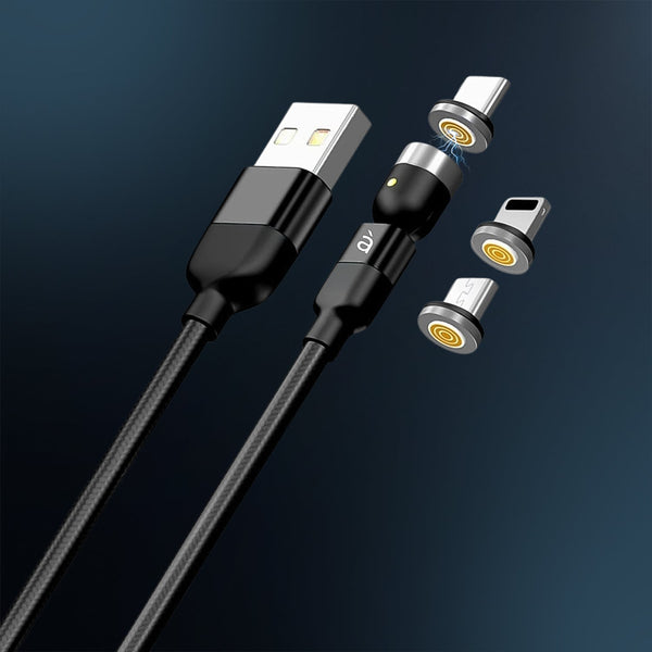 3 in 1 Magnetic USB Charging Cable | USB-c Android and Lightning with Extra Protecting Nylon| Strong Magnetic Cable with Full Rotation Support Fast Charging